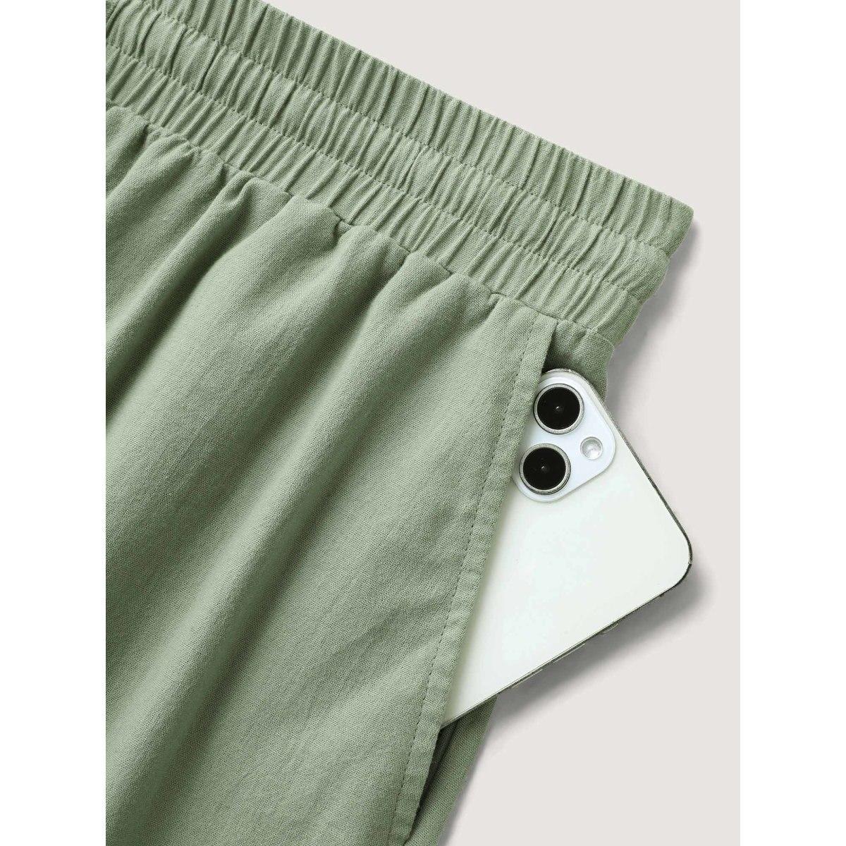 Plus Size Shirred Drawstring Solid Wide-Leg Pants Women Mint Casual Wide Leg Mid Rise Everyday-Casual Pants BloomChic 30/6X Product Image
