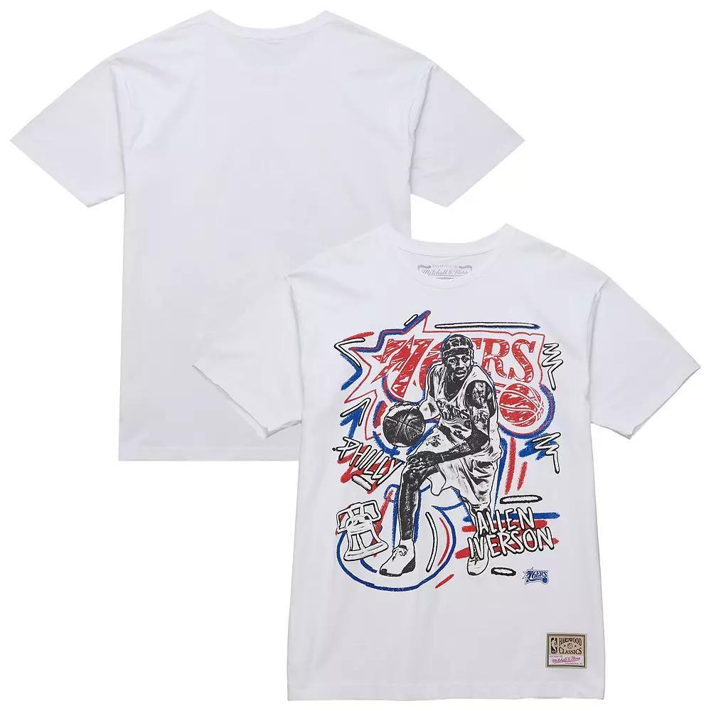 Men's Mitchell & Ness Allen Iverson White Philadelphia 76ers Hardwood Classics Chalked Up T-Shirt, Size: 3XL, 76r White Product Image