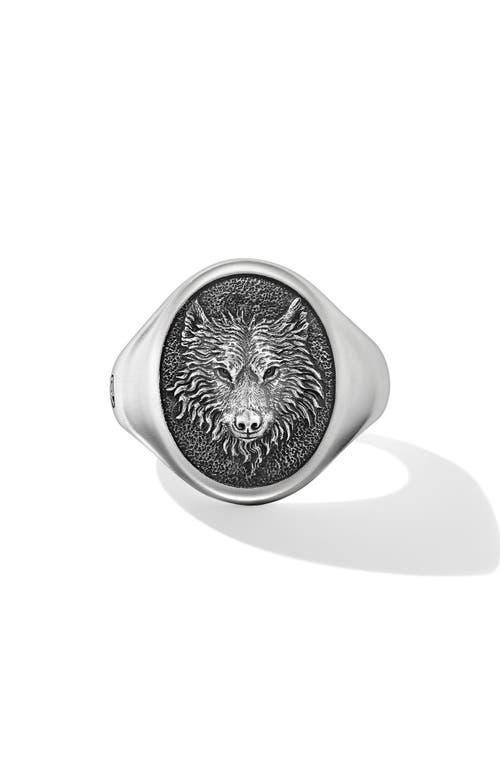 Mens Petrvs Wolf Signet Ring in Sterling Silver Product Image
