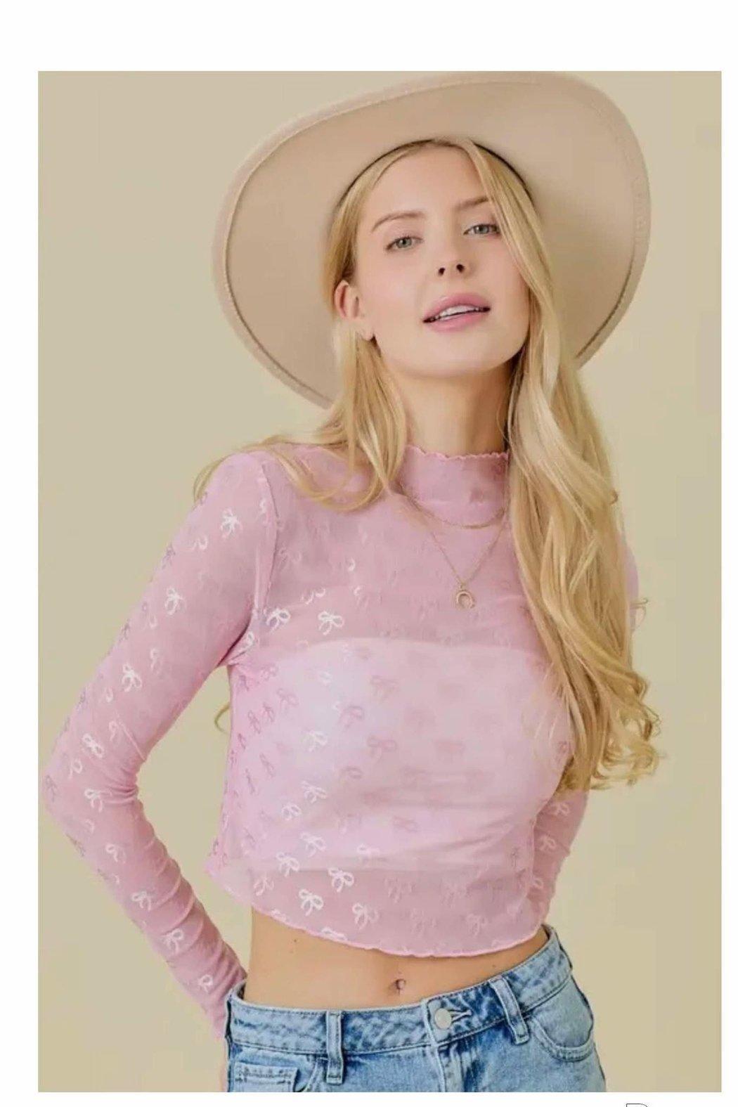 Ribbon Bow Mesh Crop Top Product Image