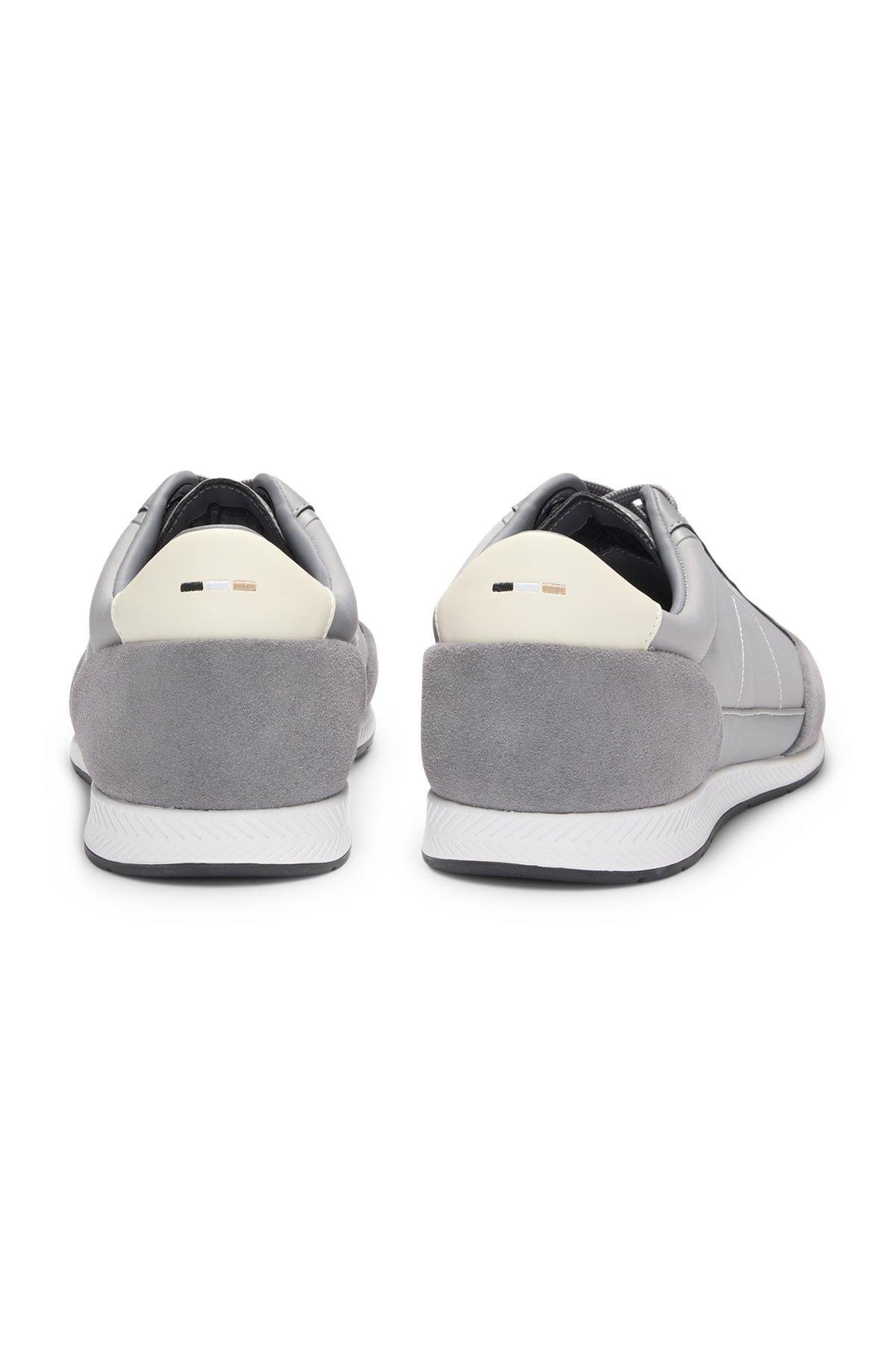 BOSS - Low-top trainers with suede and faux leather - Grey Product Image