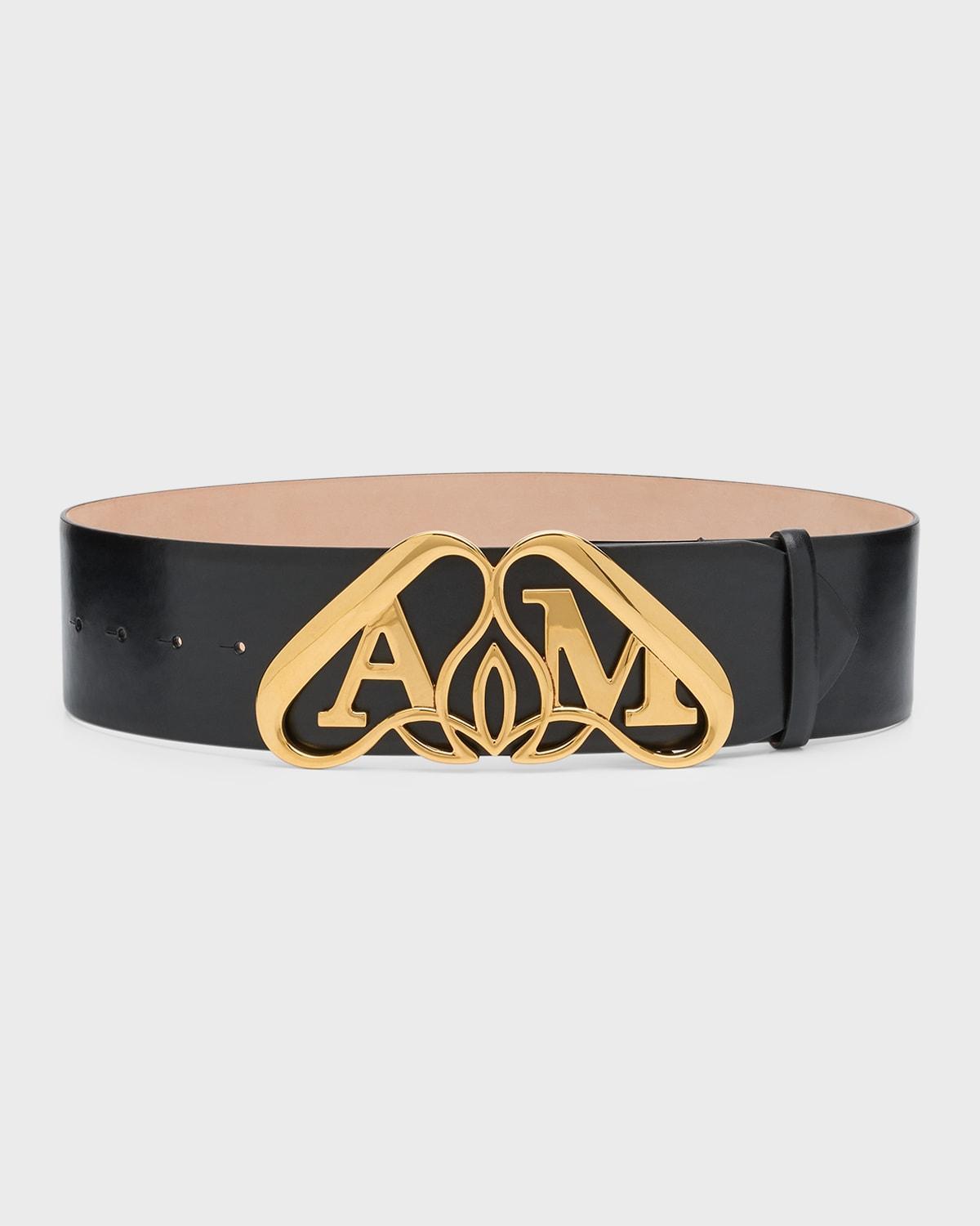 Womens Seal Buckle Leather Belt Product Image