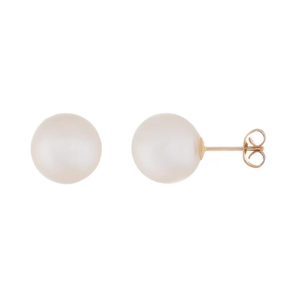 14k Gold 10 mm Freshwater Cultured Pearl Stud Earrings, Women's, White Product Image