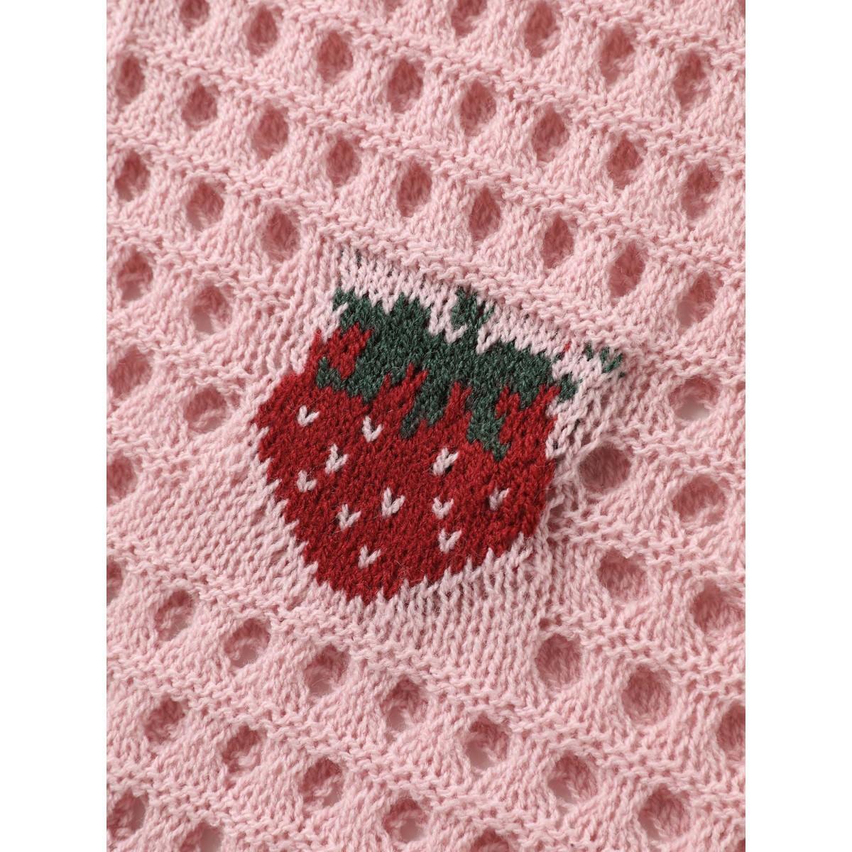 Plus Size Strawberry Jacquard Embroidery Tie Knit Cardigan Nudepink Women Loose Long Sleeve Everyday-Casual Cardigans BloomChic 22-24/3X Product Image