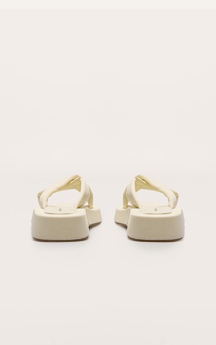 Cream Stretch Lycra Square Toe Criss Cross Strap Flatform Sandals Product Image