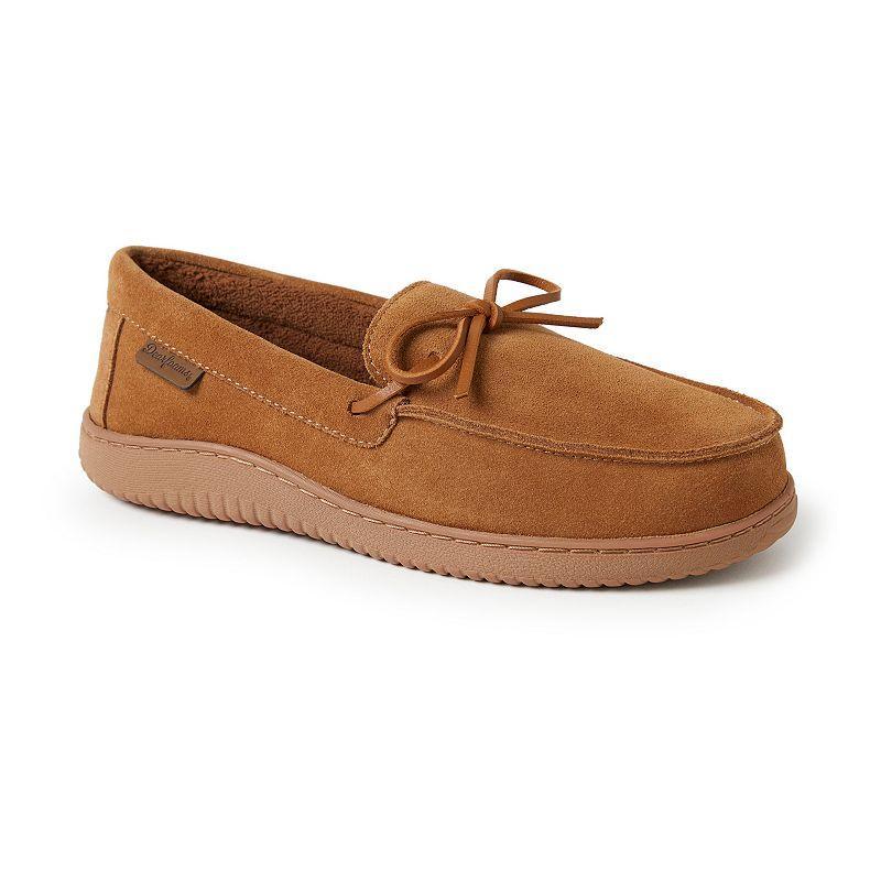 Dearfoams Woodstock Genuine Suede Mens Moccasin Slippers Brown Product Image
