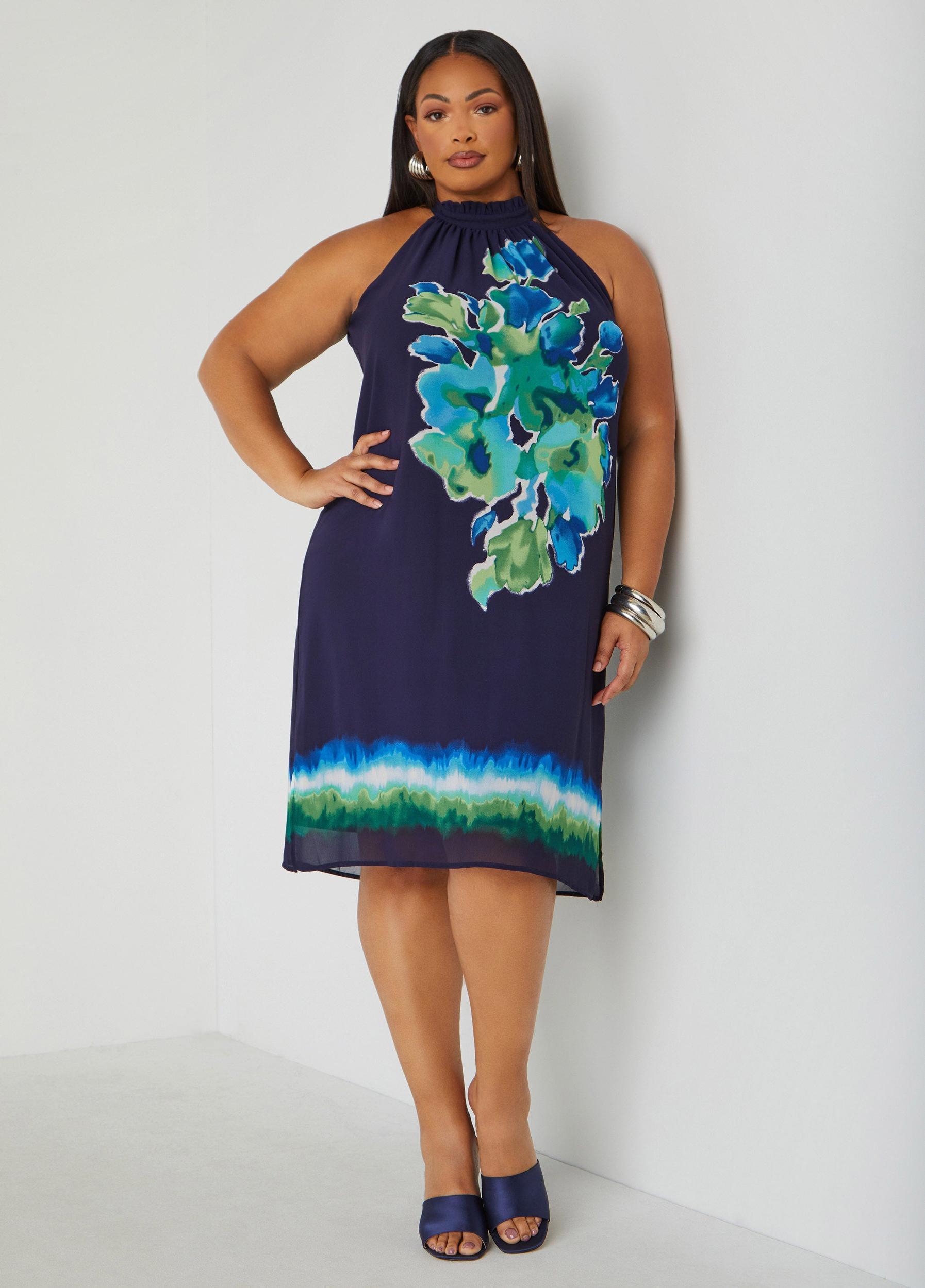 Watercolor Print Halter Dress Product Image