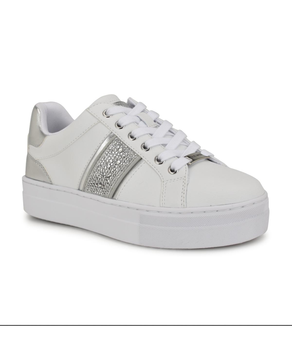 Nine West Gator Women's Platform Sneakers, Size: 8.5, White Silver Product Image