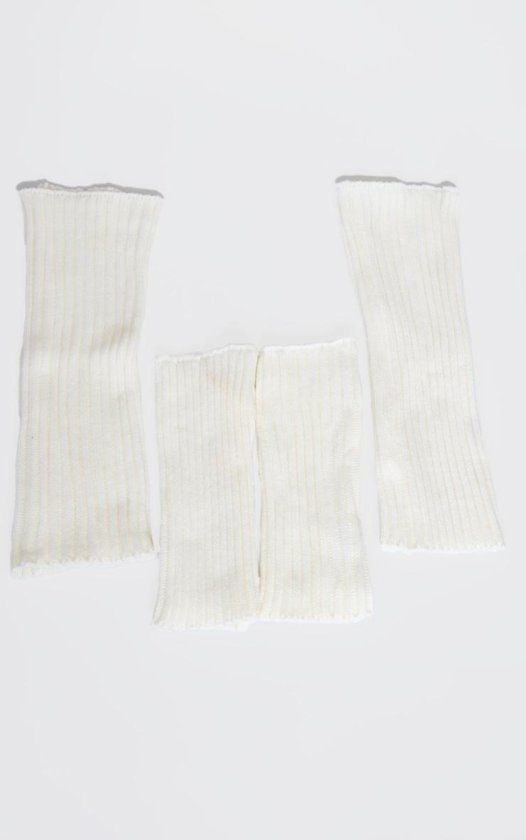  Cream Ribbed Hand Warmers & Leg Warmers Set Product Image