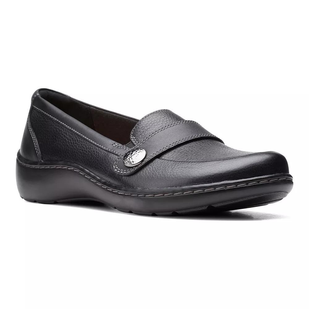 Clarks® Cora Daisy Women's Loafers, Size: 7 Wide, Black Tumbled Product Image