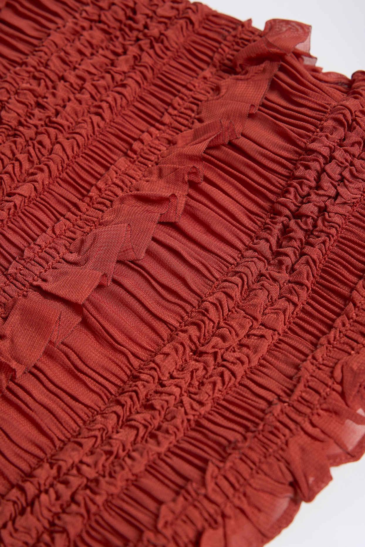 Ruffled High-Neck Backless Top in Burnt Red Product Image
