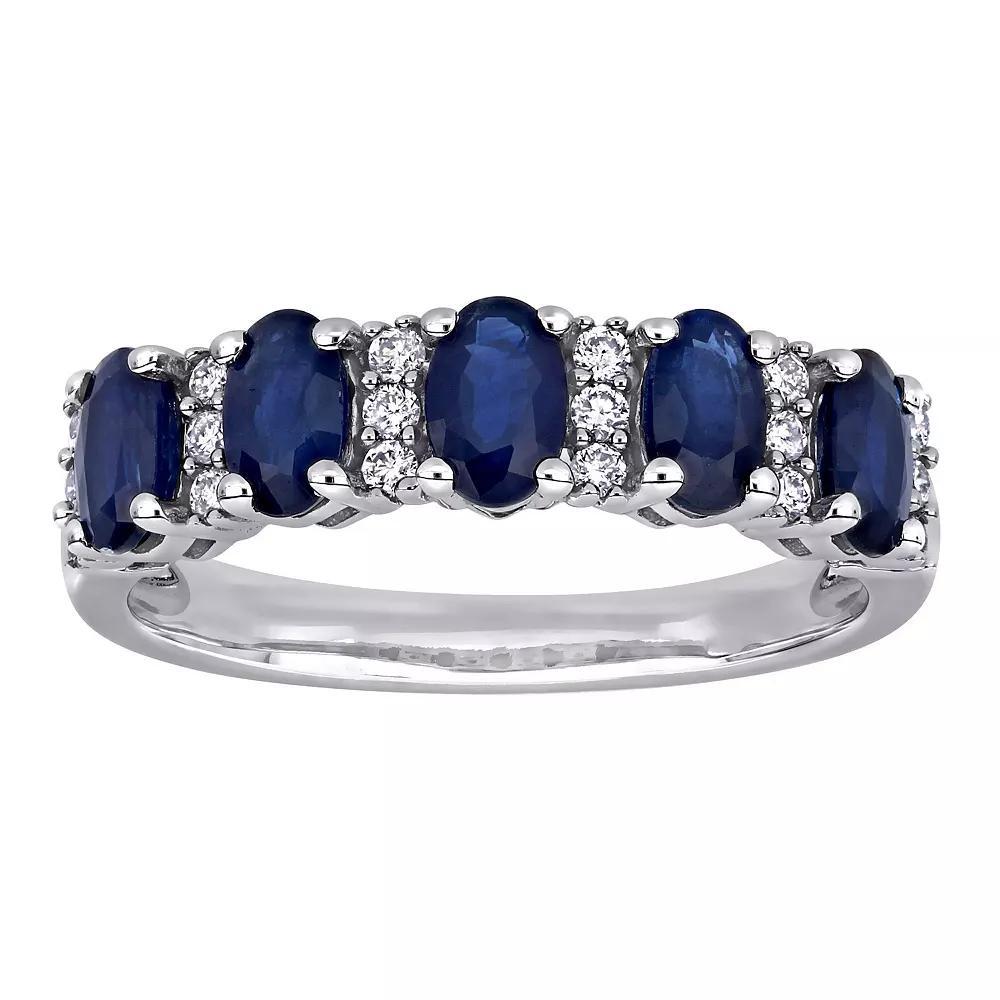 Stella Grace 14k White Gold Blue Sapphire & 1/6 Carat T.W. Diamond Semi-Eternity Ring, Women's, Size: 8 Product Image