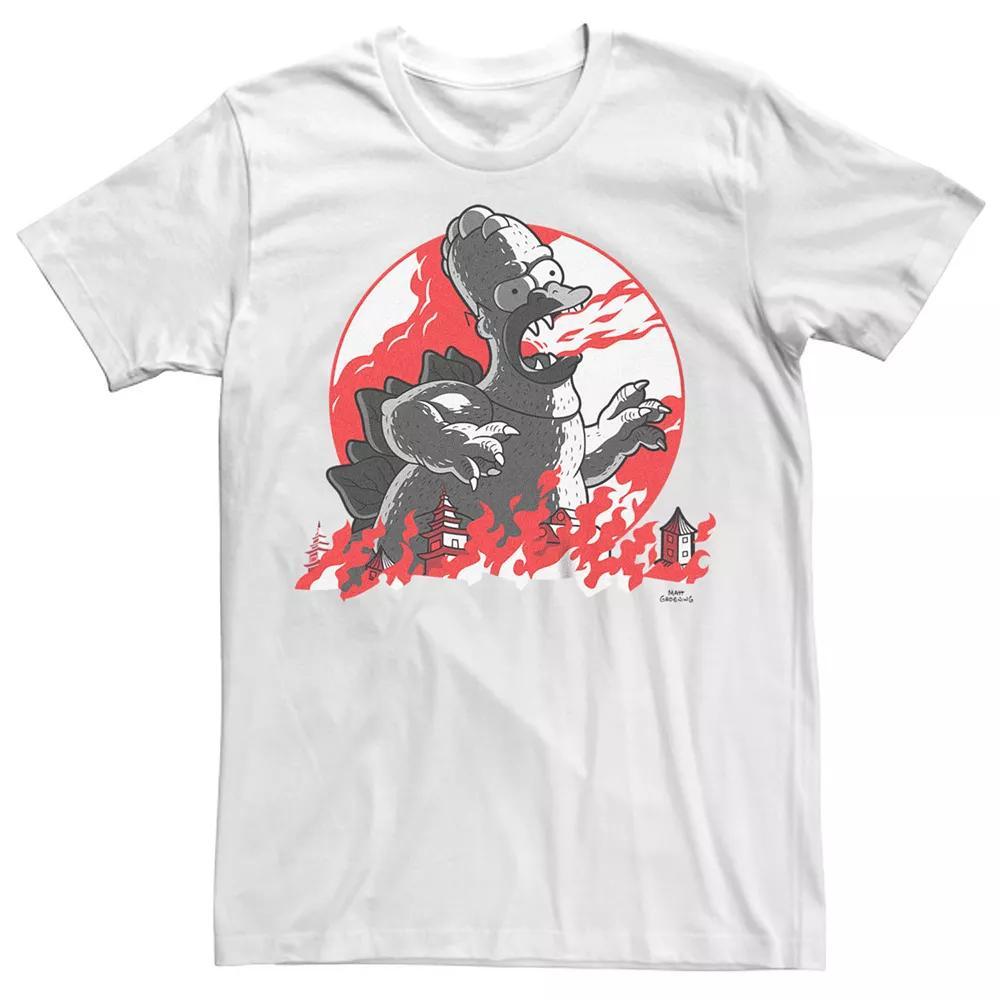 Men's The Simpsons Halloween Homer Godzilla Flames Tee, Size: XL, White Product Image