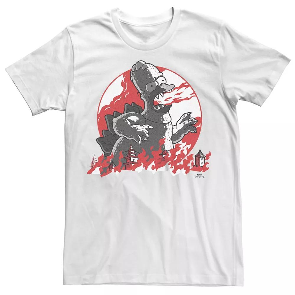 Men's The Simpsons Halloween Homer Godzilla Flames Tee, Size: XL, White Product Image