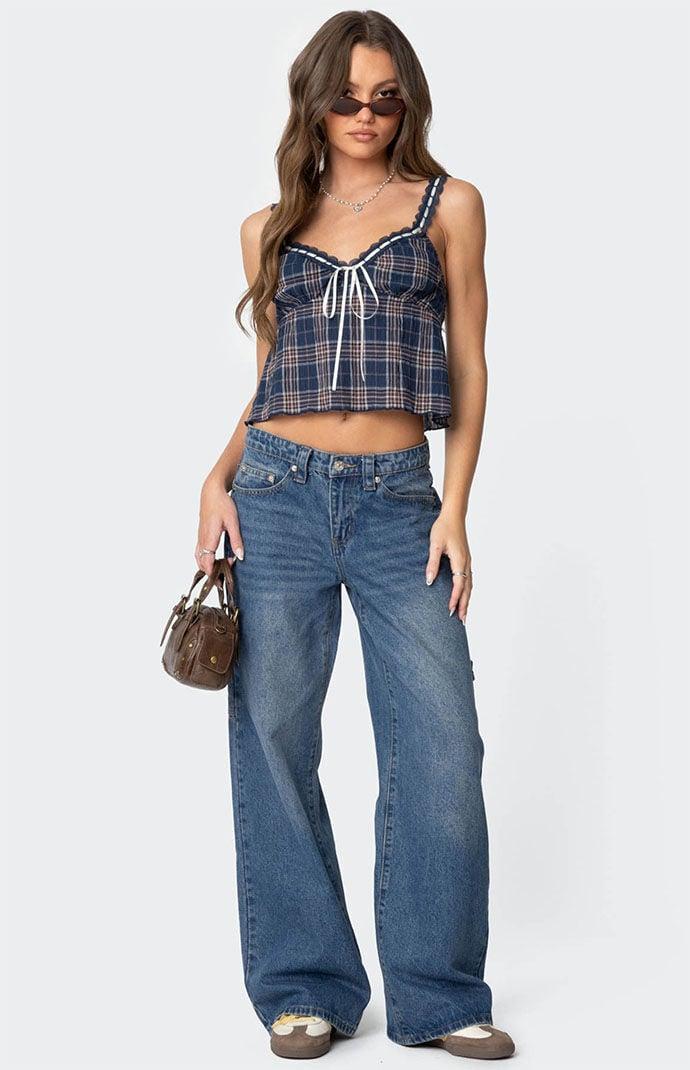 Edikted Women's Plaid Lace Trim Tank Top Product Image