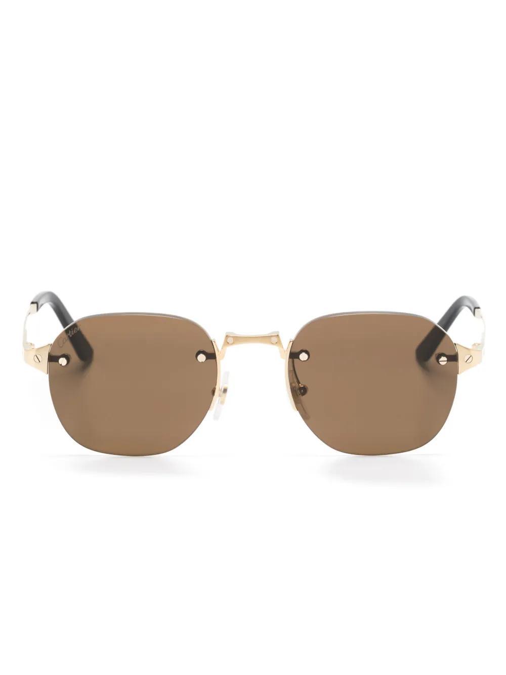 CARTIER Santos Round-frame Sunglasses In Gold Product Image