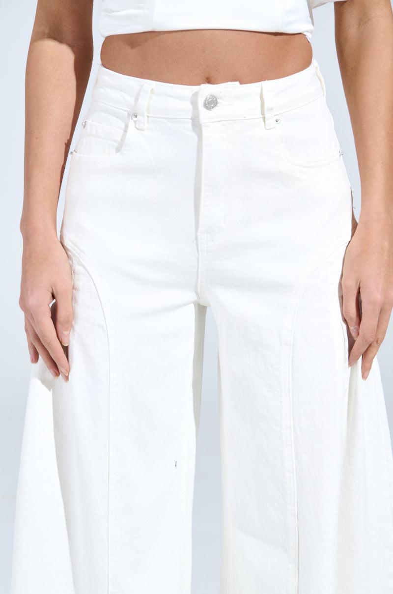 TRENDY AND COOL WHITE WIDE LEG DENIM PANT Product Image