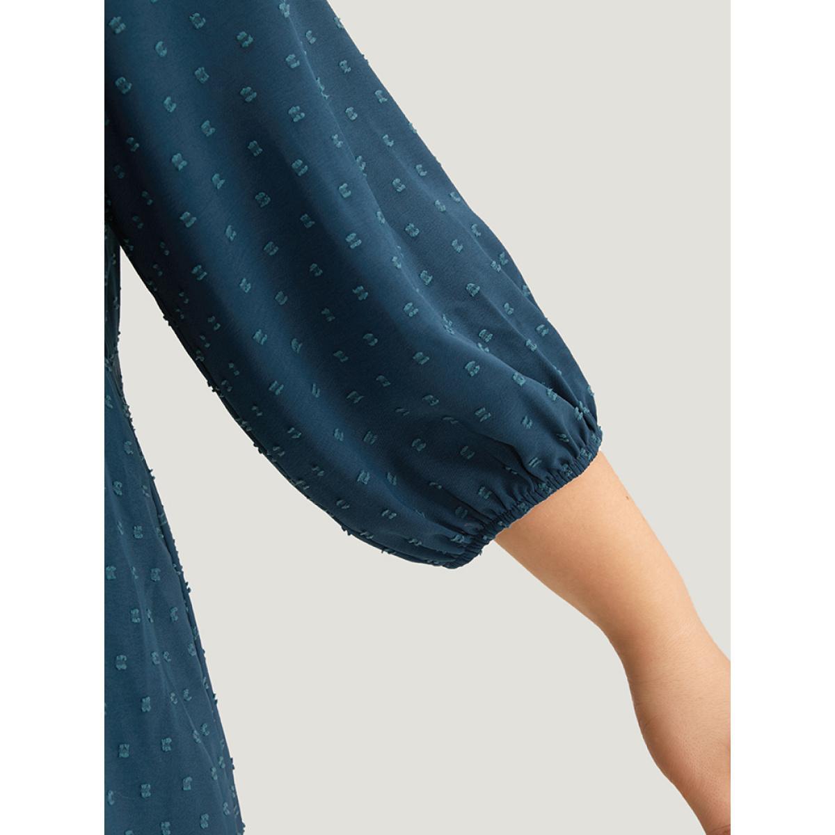 Plus Size Indigo Polka Dot Frill Trim Lantern Sleeve Blouse Women Elegant Elbow-length sleeve V-neck Dailywear Blouses BloomChic 30/6X Product Image