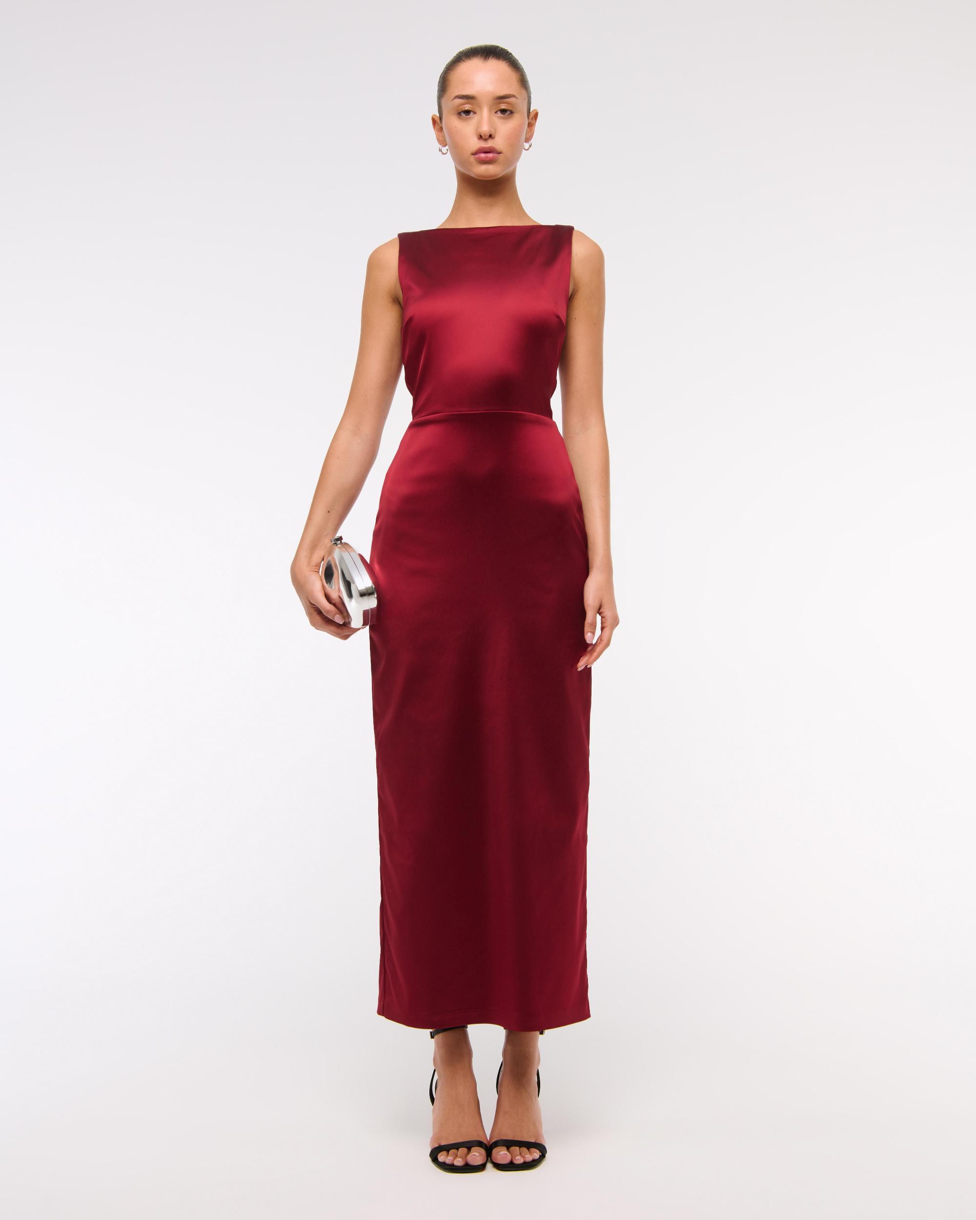High-Neck Satin Sculpt Midi Dress Product Image