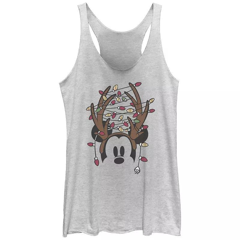Disney's Mickey Mouse Juniors' Antlers With Christmas Lights Rackerback Graphic Tank, Women's, Size: XXL, White Grey Product Image