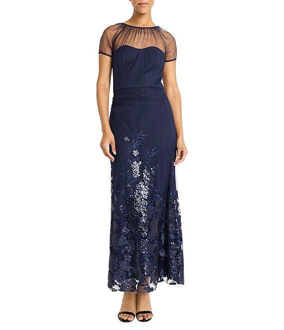 Maggy London Illusion Sweetheart Neck Draped Sequined Mesh Sheath Gown Product Image