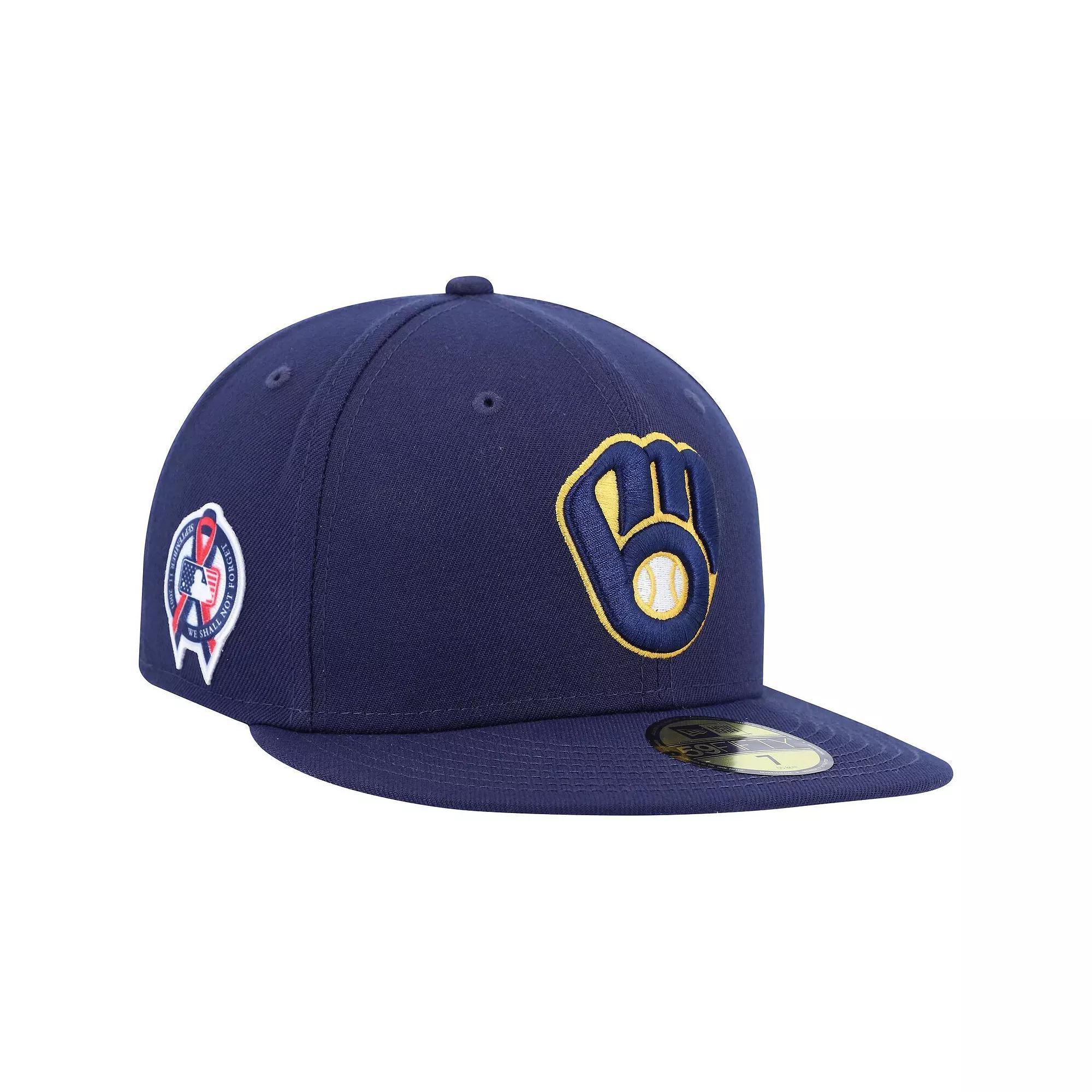 Men's New Era Navy Milwaukee Brewers 9/11 Memorial Side Patch 59FIFTY Fitted Hat, Size: 7 1/4, Blue Product Image
