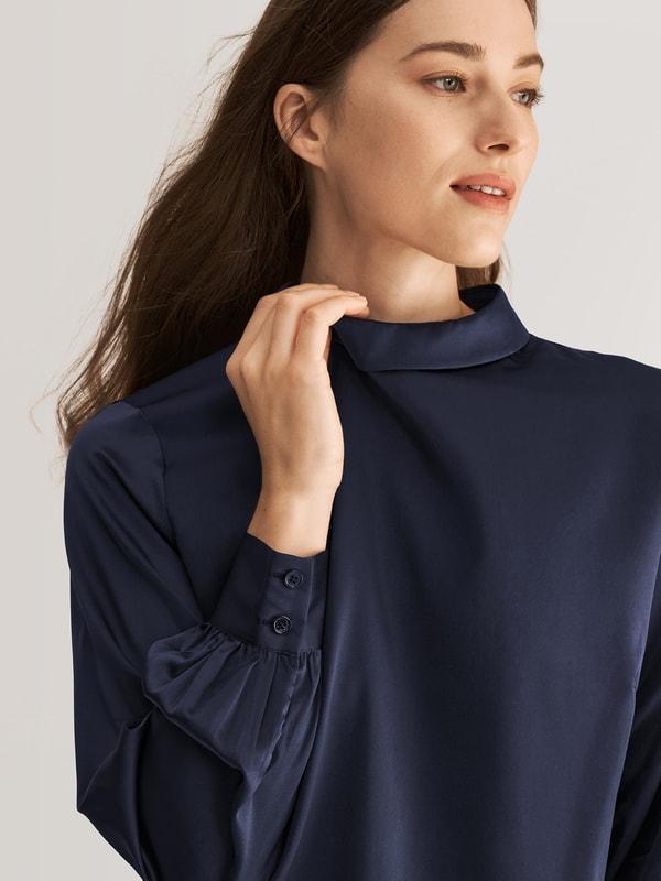 Stand Collar Long Sleeves  Silk Blouse Product Image