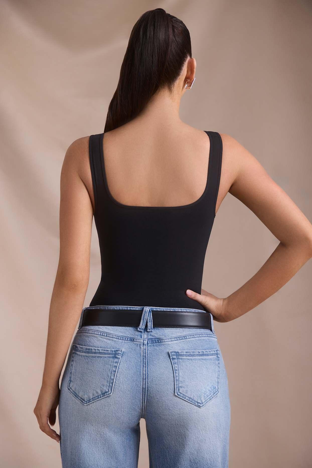 Seamless Sweetheart-Neck Bodysuit in Black Product Image