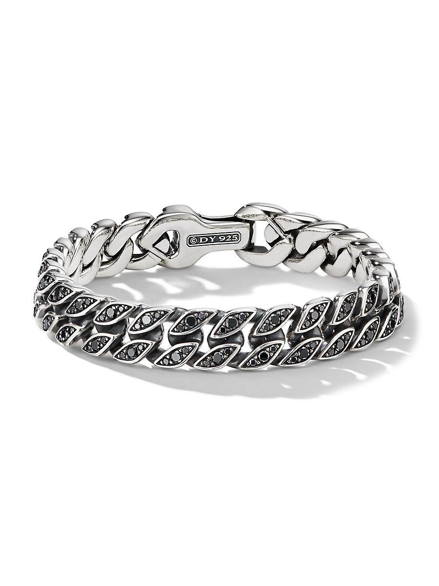 Mens Curb Chain Bracelet with Black Diamonds in Silver, 11.5mm Product Image