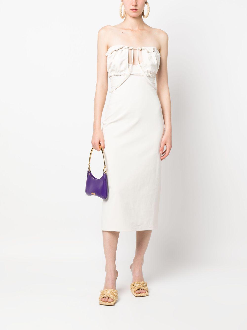 JACQUEMUS Strapless Ruffled Cutout Twill Midi Dress In White Product Image