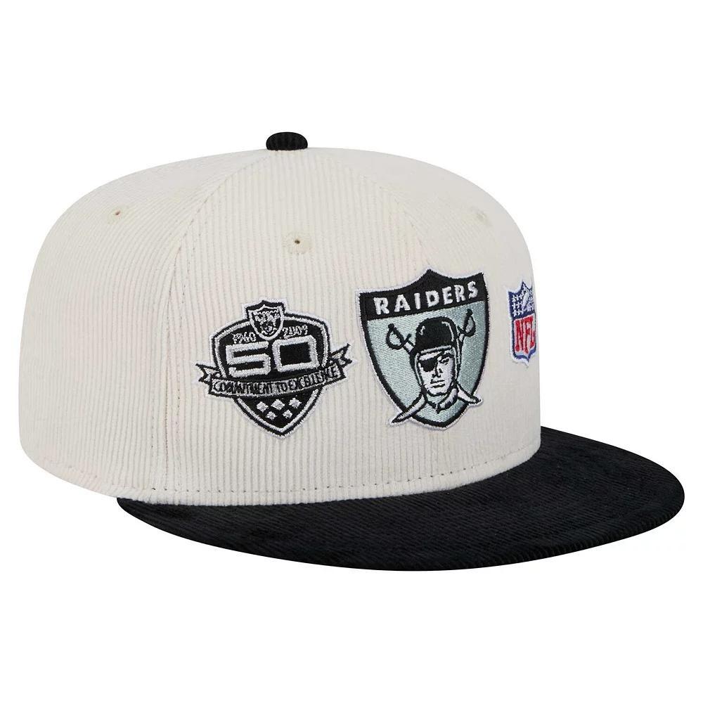 Men's New Era Cream/Gray Las Vegas Raiders Throwback Corduroy 59FIFTY Fitted Hat, Size: 7 7/8, Lvr Beige Product Image