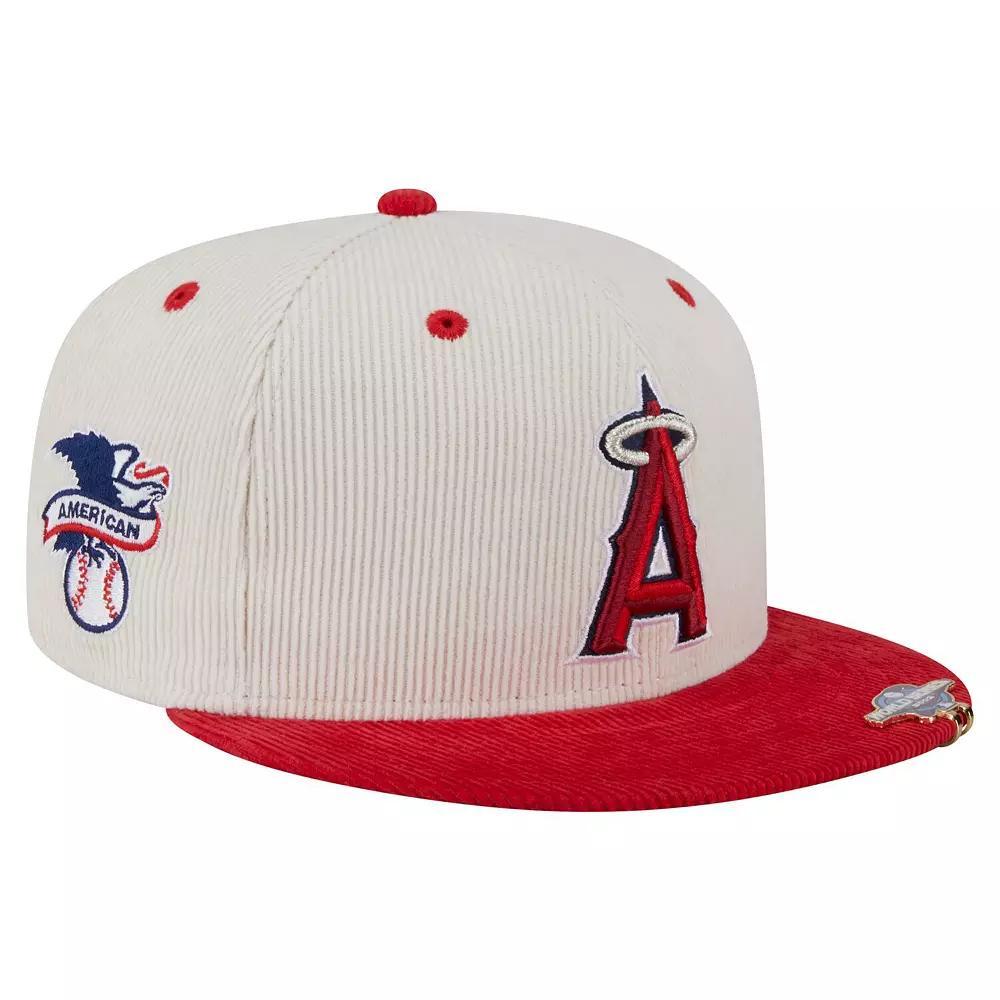 Men's New Era Cream/Red Los Angeles Angels Two-Tone Corduroy 59FIFTY Fitted Hat, Size: 6 7/8, Beige Product Image