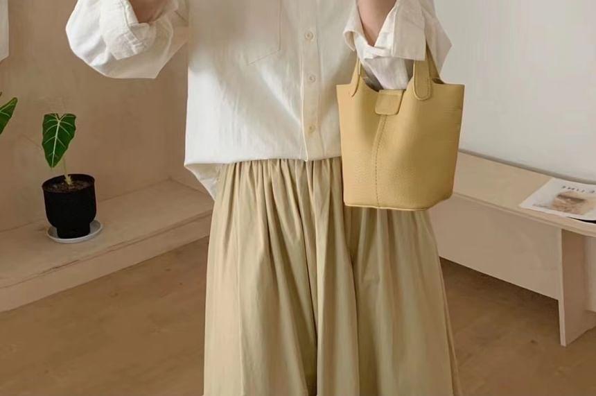 Long Sleeve Collared Lettering Button Up Shirt Product Image