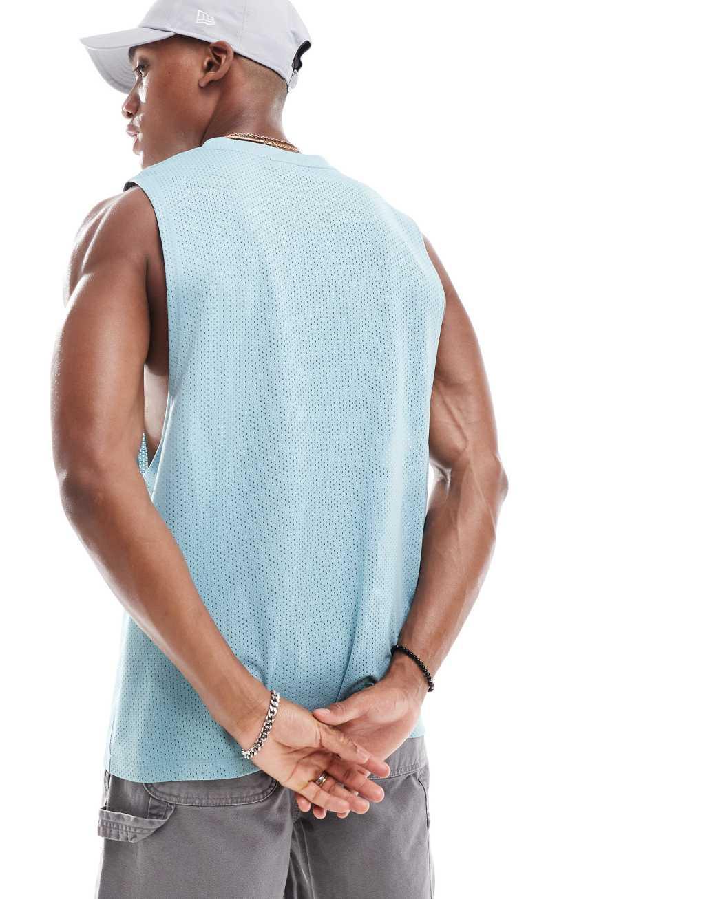 ASOS DESIGN tank top in light blue sporty mesh fabric Product Image