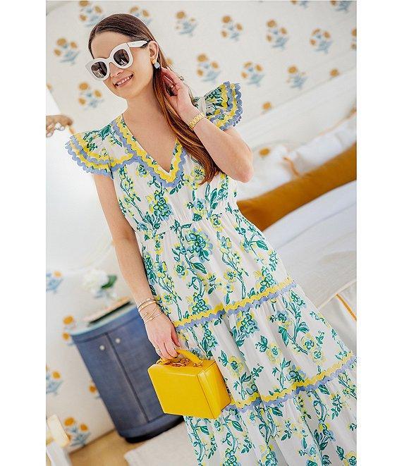 SAIL to SABLE x Style Charade Floral Print V-Neck Flutter Sleeve Midi Dress Product Image