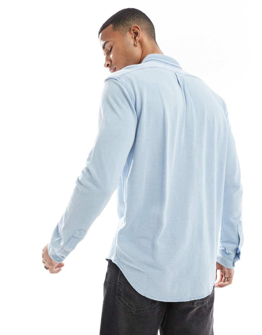 Polo Ralph Lauren icon logo pique shirt in light blue heather Product Image