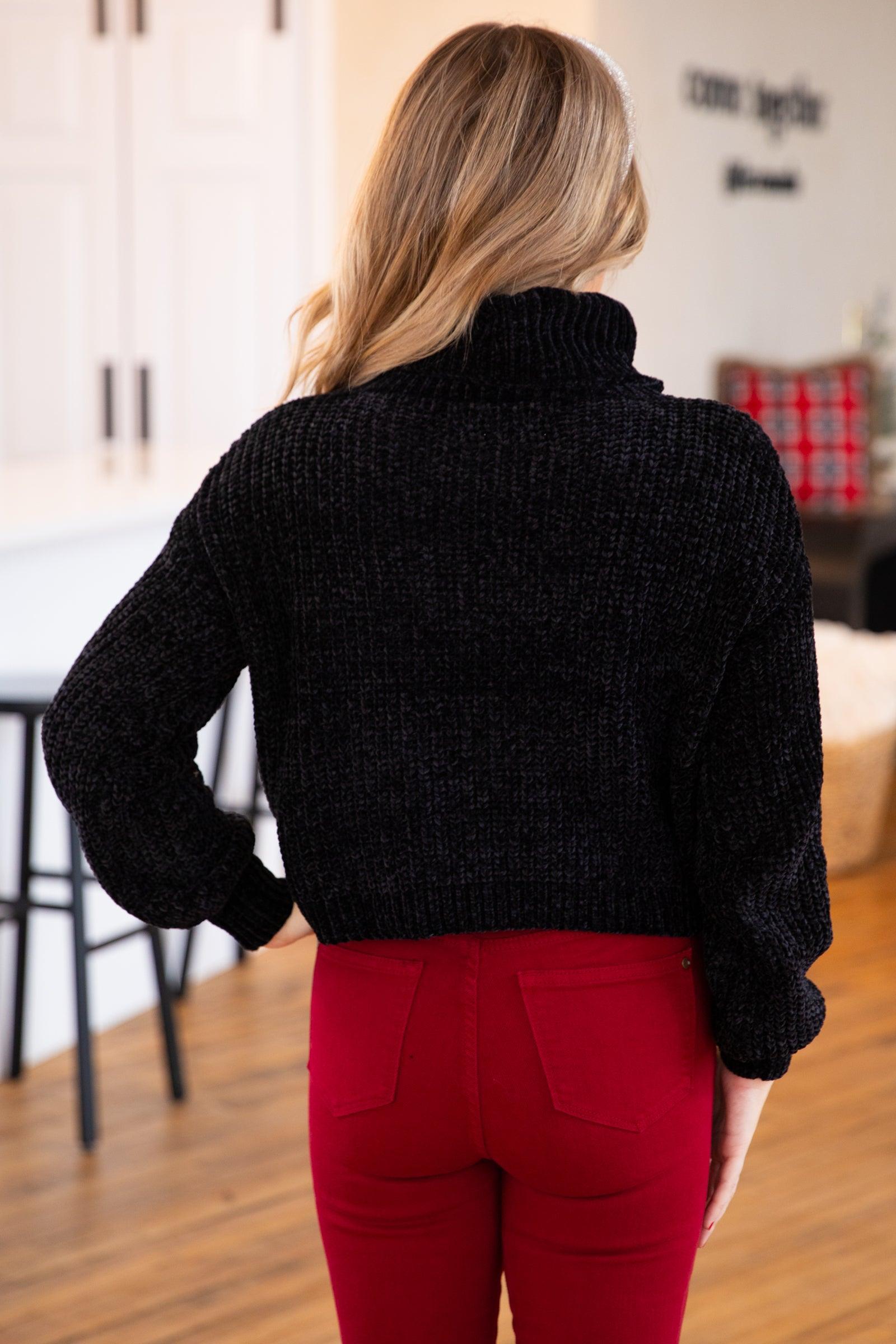 Black Chenille Turtleneck Sweater Product Image