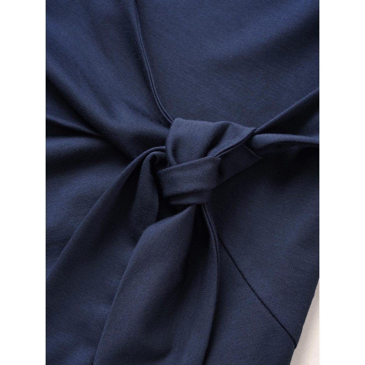 Plus Size Plain Ties Round Neck T-shirt Midnight Women Elegant Non Plain Round Neck Everyday T-shirts BloomChic 22-24/3X Product Image