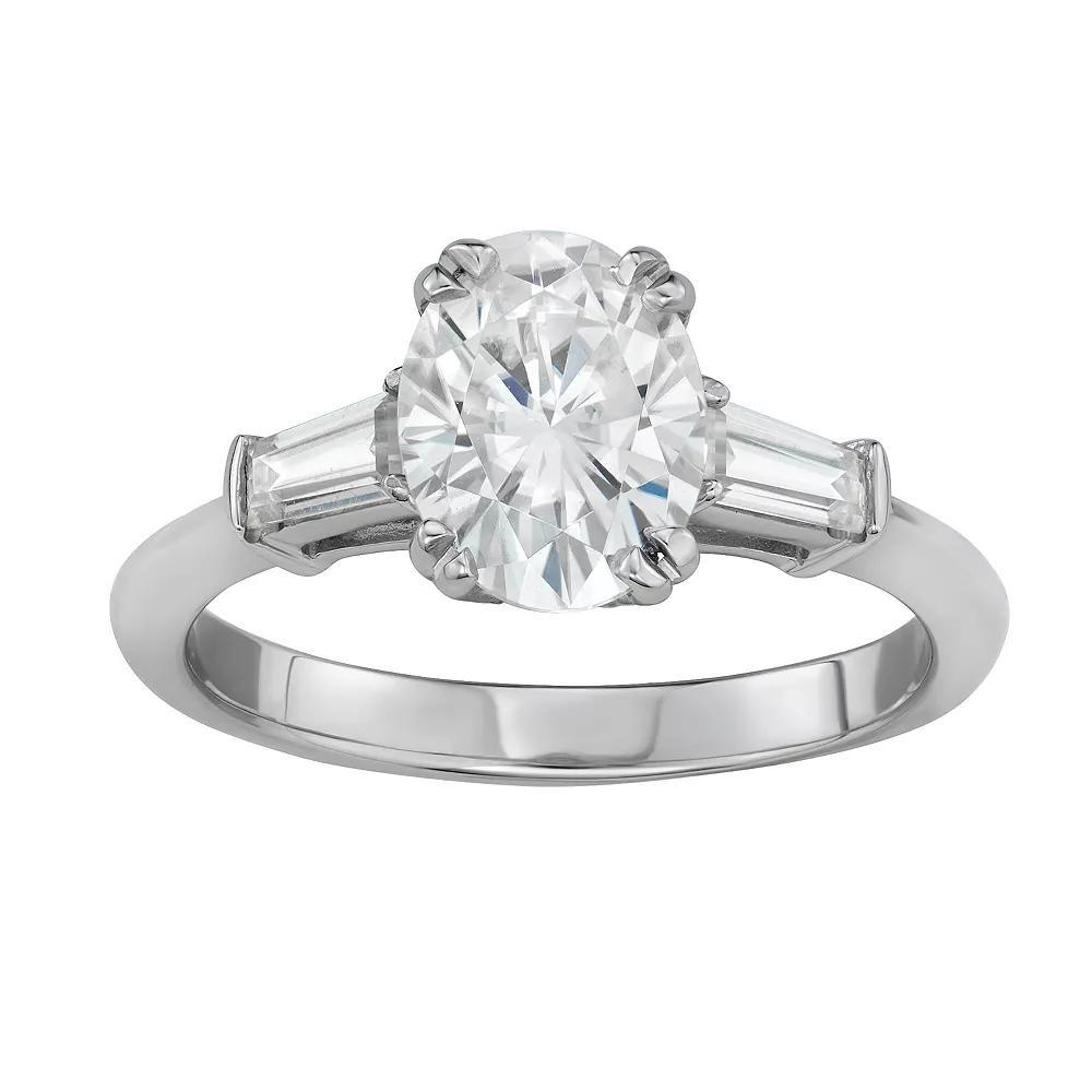 Charles & Colvard 14k White Gold 2 1/2 Carat T.W. Lab-Created Moissanite Oval and Baguette Ring, Women's, Size: 9, 14k Whgold Product Image