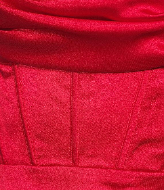 Blondie Nites Spaghetti Strap Cowl Neck Corset Drape Dress Product Image