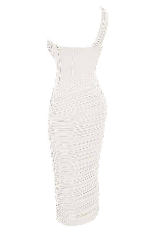 Valentina Ivory Asymmetric Cutout Midi Dress Product Image