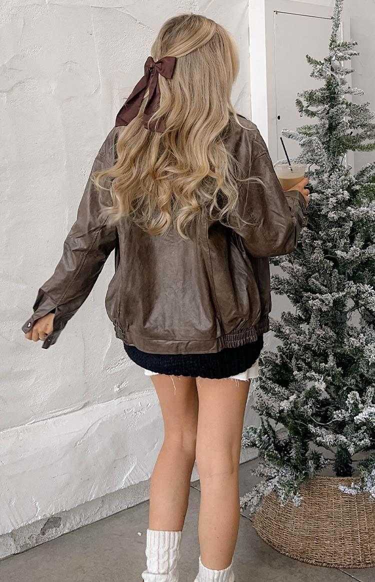Abbi PU Vintage Brown Bomber Jacket Girls Product Image