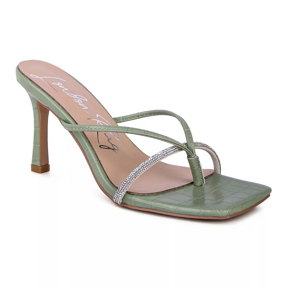 London Rag Rhinestone Womens Slider Sandals Green Product Image