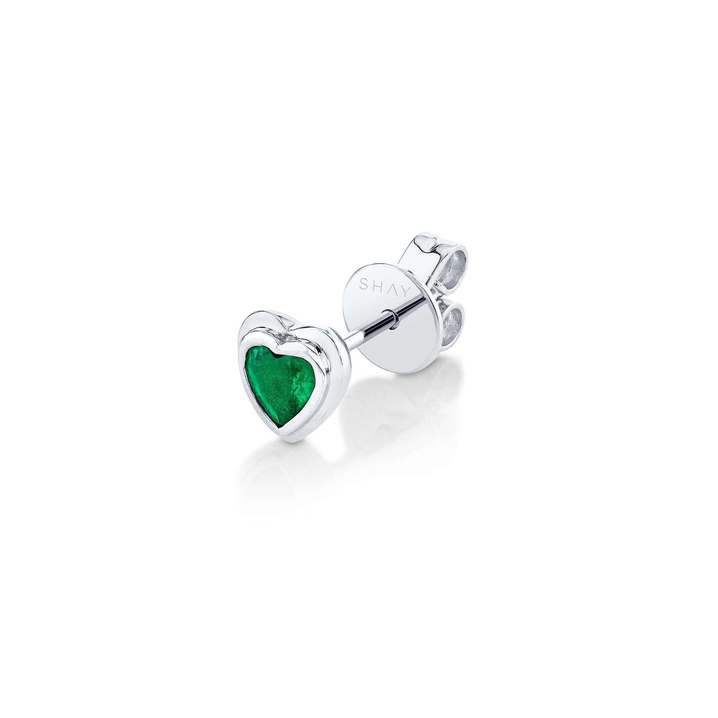 SINGLE EMERALD BEZEL HEART STUD Product Image