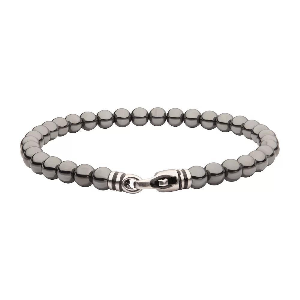 Men's Stainless Steel Clasp Stone Bead Bracelet, Size: 8.5", Hematite Product Image