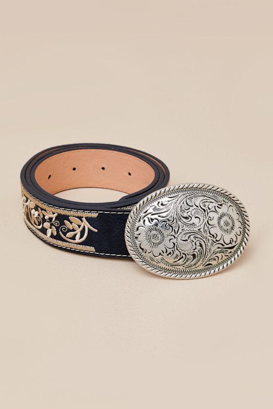 Cowgirl Favorite Navy Floral Embroidered Western Belt Product Image