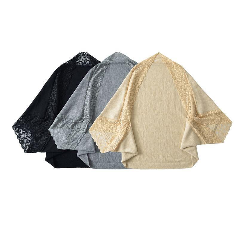 Plain Lace Panel Knit Shawl Product Image