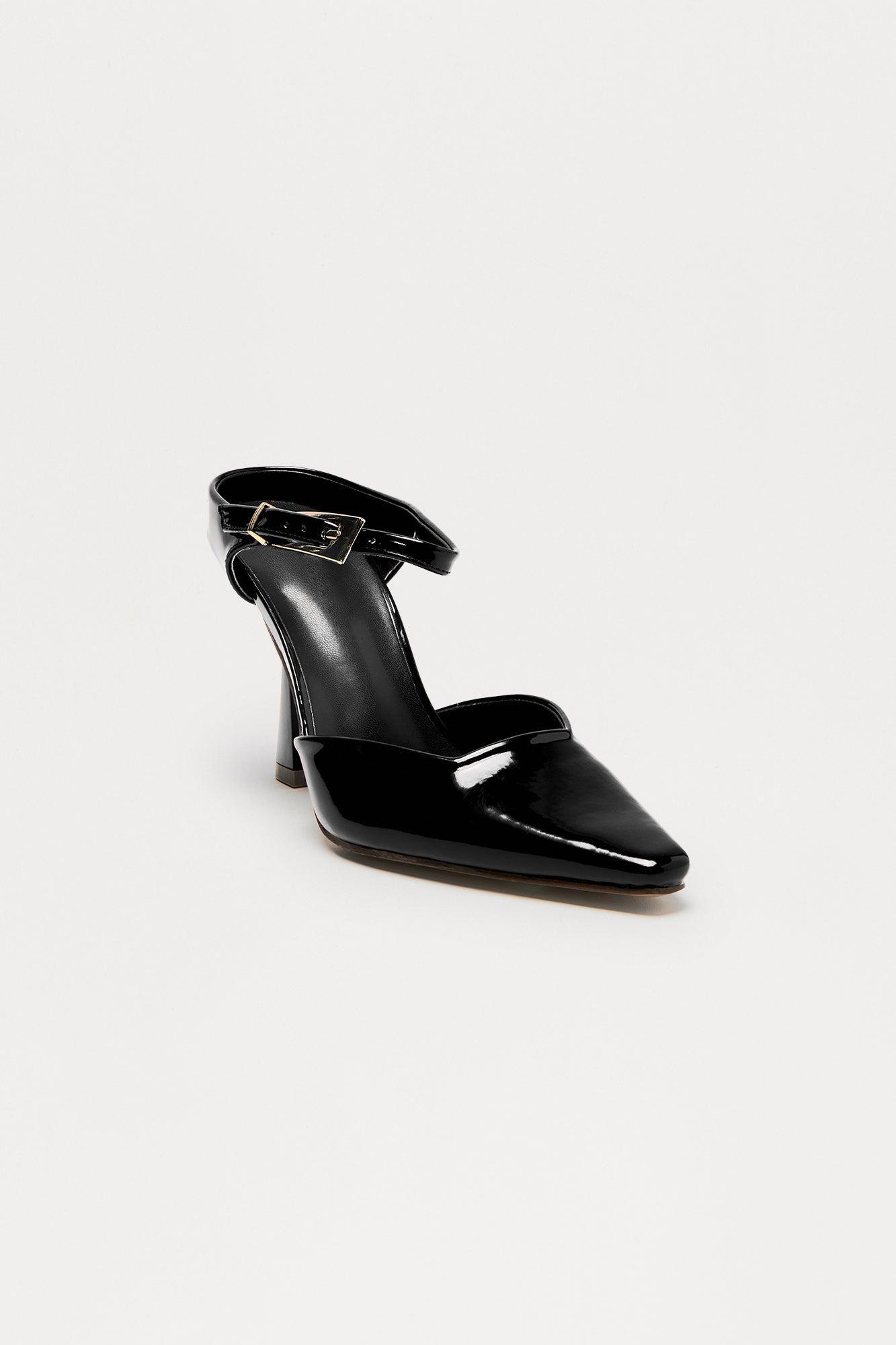 Vonda Buckle Faux Patent Pumps - Black Female Product Image