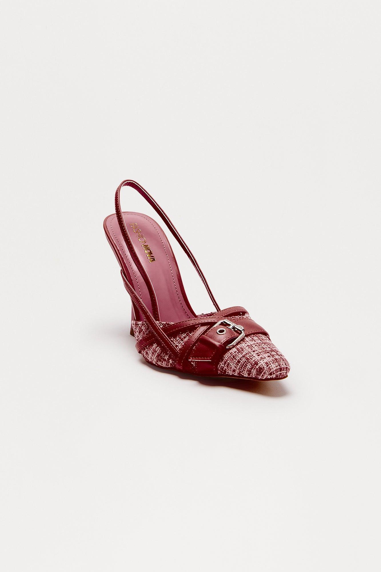 Jodelle Tweed Slingback Pumps - Burgundy Product Image