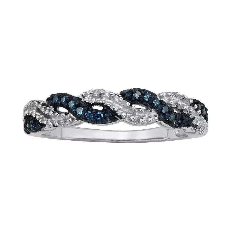 Jewelexcess Sterling Silver 1/10-ct. T.W. Blue Diamond Crisscross Ring, Womens Product Image